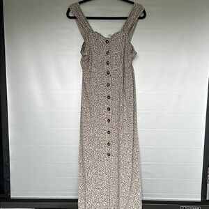 Japna Leopard Print Midi Dress Sleeveless Button-Up Chic Size L 💯 Rayon